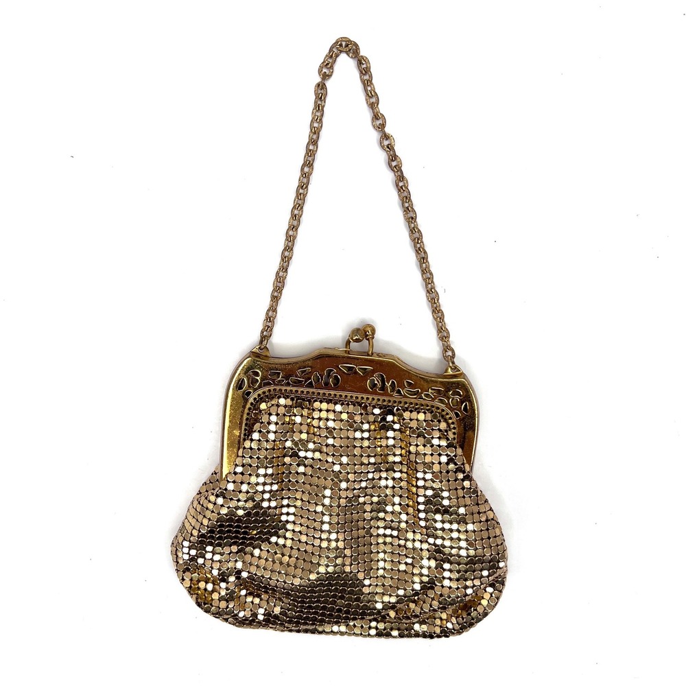 Vintage 1940s Whiting & Davis Gold Mesh Purse Evening Wrist Bag